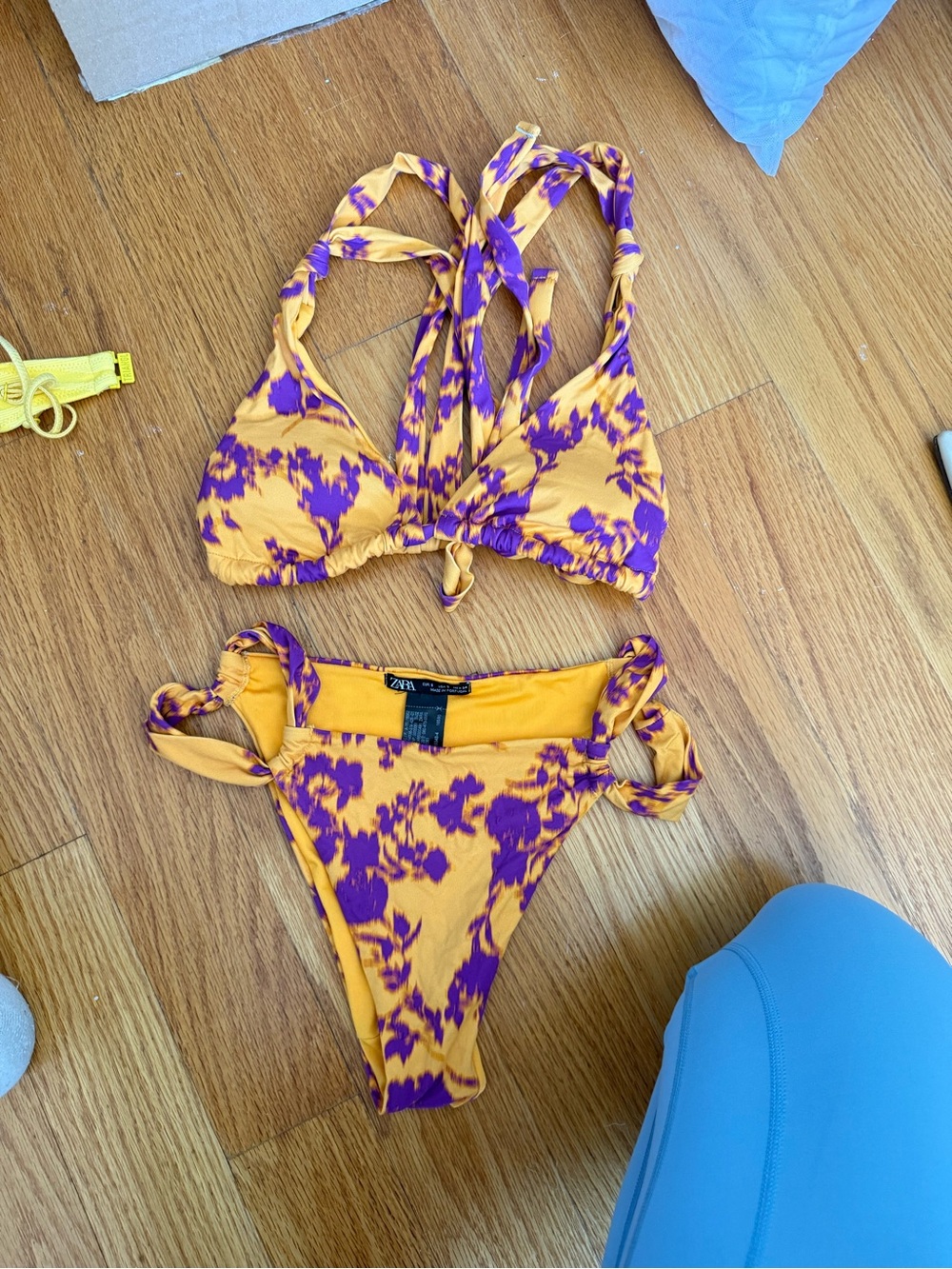 Zara Yellow and Purple Floral Tie-Strap Bikini